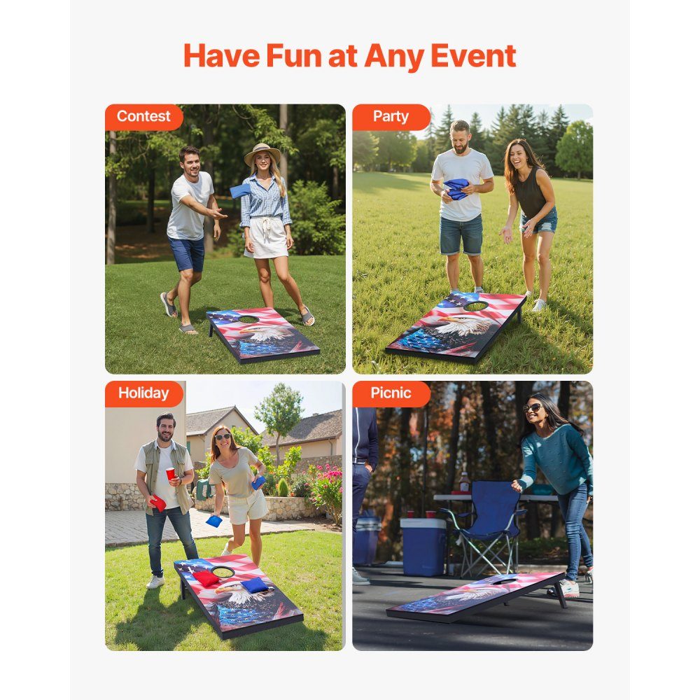 Cornhole Game Set (920 x 600 x 241mm) Cornhole Game Boards Portable MDF Wooden Throwing Board Cornhole Game for Adults Includes 8 Bean Bags and Carry Bag for Garden Backyard Beach
