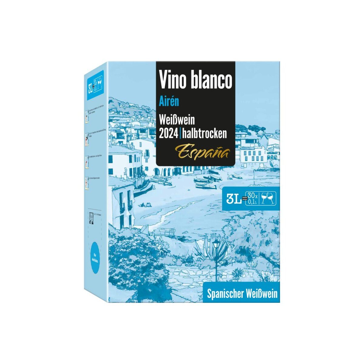 Vino Blanco Airén 3l bag-in-box półwytrawne, wino białe 2024