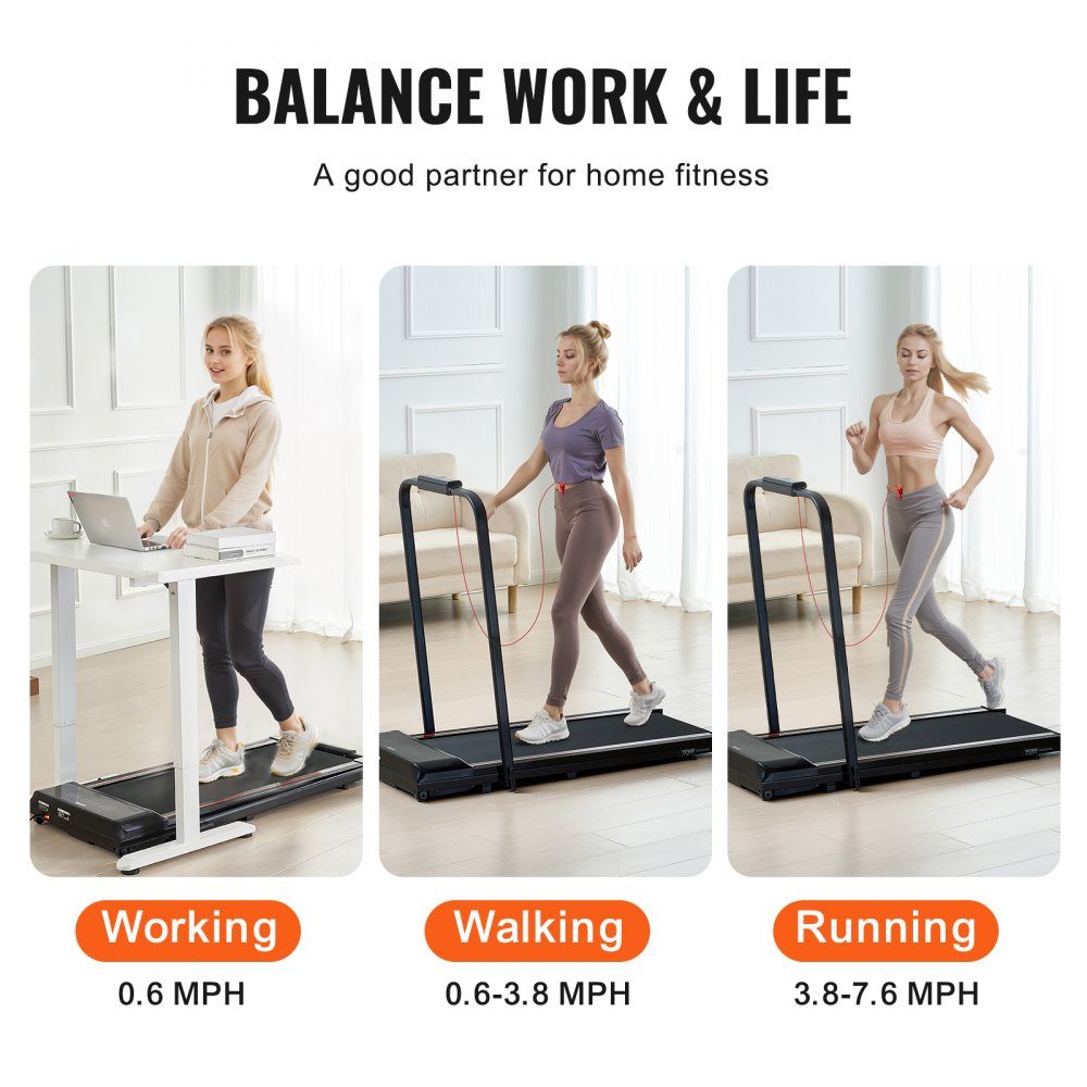 Walking Pad Laufband unter dem Schreibtisch, Laufband für die Arbeit, klappbares Laufband mit 120 kg Tragkraft, tragbares 2 in 1 Pad mit 2,5 PS, Lenkerfernbedienung, LED-Anzeige 1-12 km/h