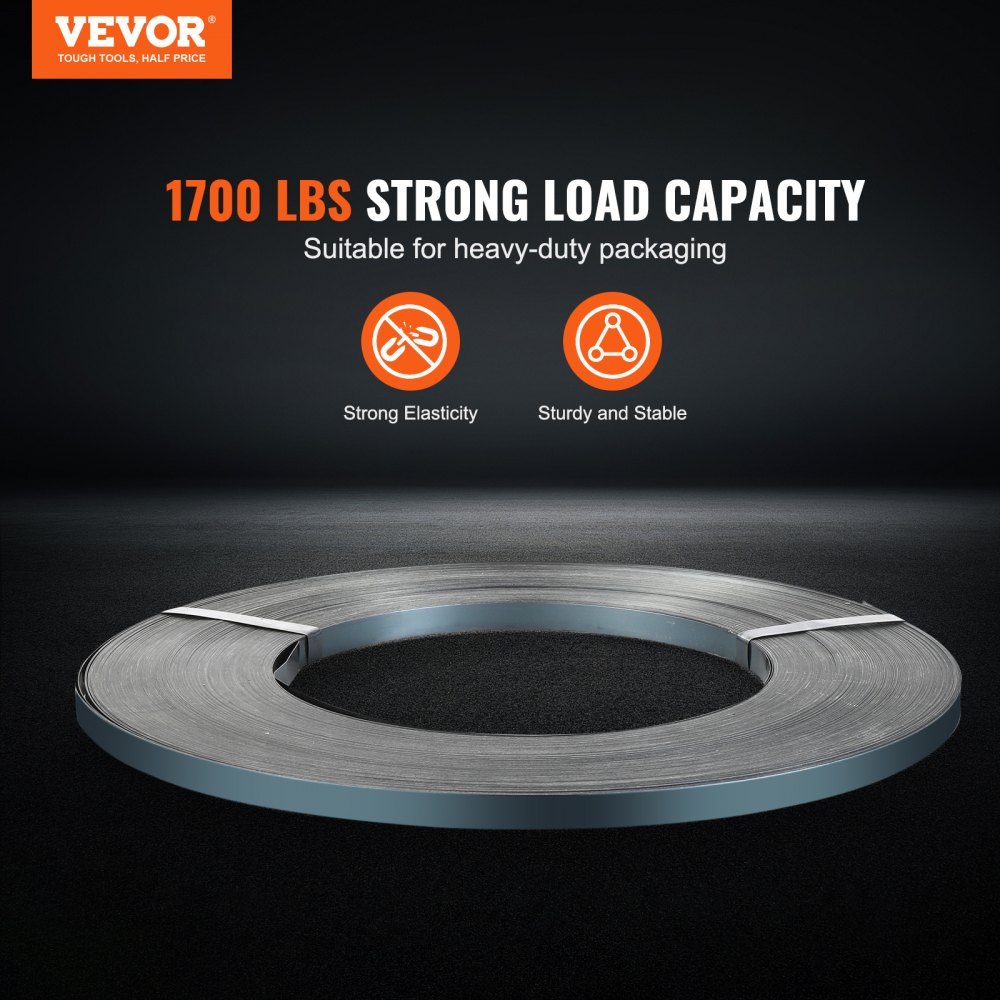 Steel Strapping Roll, 1640 Feet Length x 3/4" Width x 0.02" Thickness, 1700 Pound Breaking Strength, Heavy Duty Pallet Strapping Roll, Portable Strong Metal Strap, Black