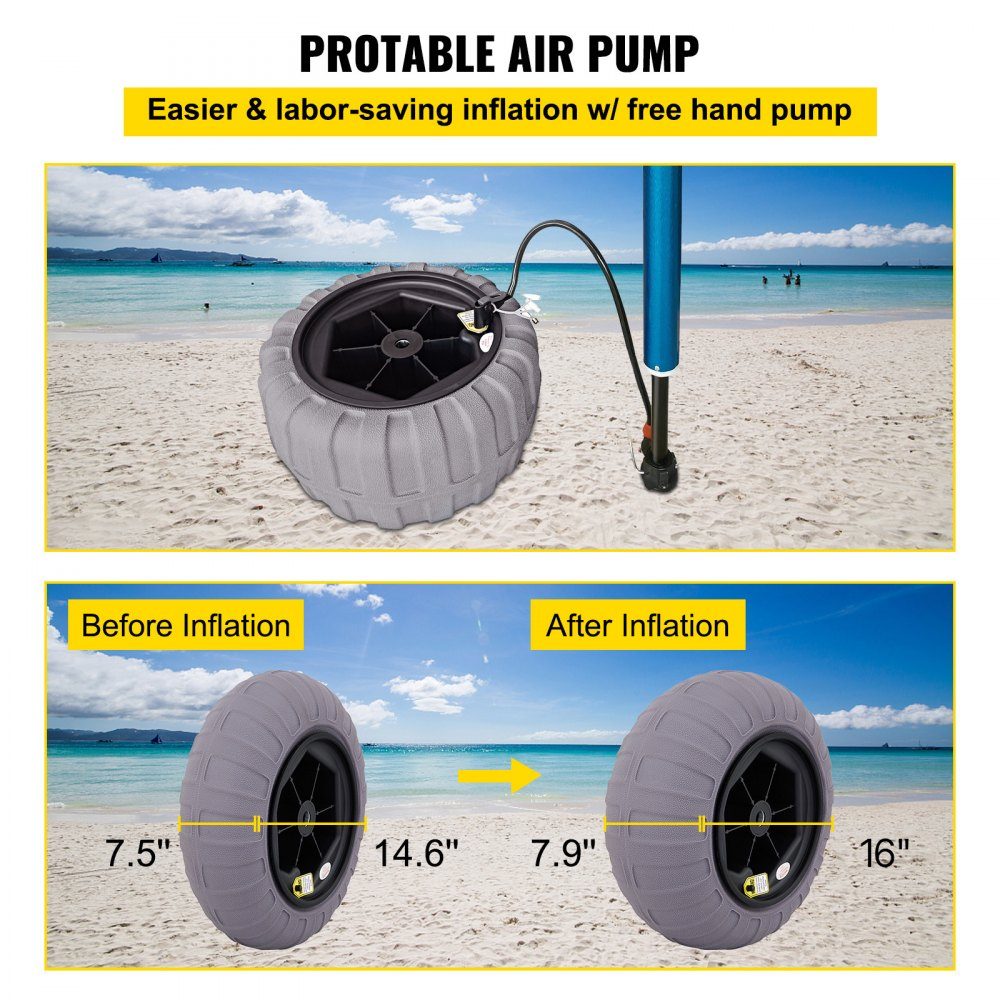 16" ballonwielen banden, TPU strandwielen, vervangende ballonzandbanden, 80kg laadvermogen, 2-3 PSI lage druk voor kajakkar, kanowagen, strandwagen, tuinwagen, viskar - 2 stuks