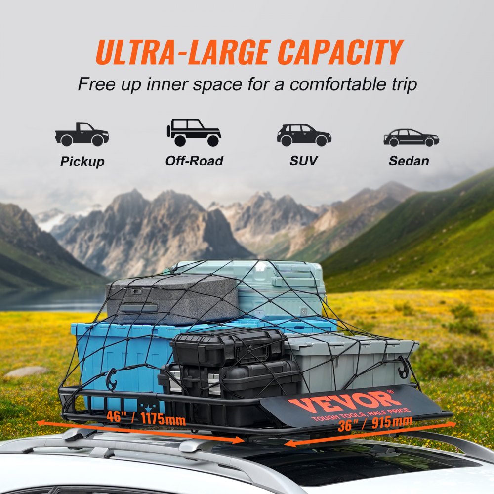 Roof Rack Basket Car Roof Basket Universal 1175 x 915 x 114 mm, Roof Rack Tray 90 kg Load Capacity Railing Rack Cargo Luggage Rack Black for Camping, Barbecue, Car Trips etc Roof Rack Basket Car Roof Basket Universal 1175 x 915 x 114 mm, Roof Rack Tray 90 kg Load Capacity Railing Rack Cargo Luggage Rack Black for Camping, Barbecue, Car Trips etc