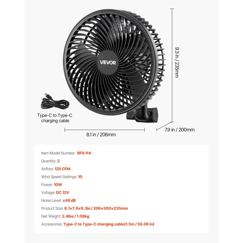 Grow-Lüfter mit Clip-Oszillation, 10-W-Clip-Lüfter mit Typ-C-Anschluss, 9 Geschwindigkeitsstufen & Zirkulationsmodus, Zirkulationsventilator für Zirkulation & Kühlung in Growbox, Growzelt, 2er-Set