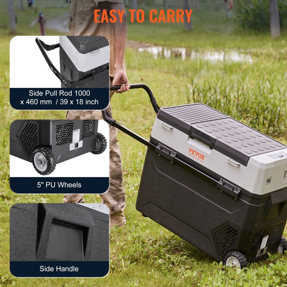Réf. rigérateur de camping 53 L, glacière électrique enroulable 12/24 V 2 en 1 double zone, compresseur de réfrigérateur de voiture pour garder au chaud et refroidir 60 W, poignée portable, bateau, camion, mobile Gris