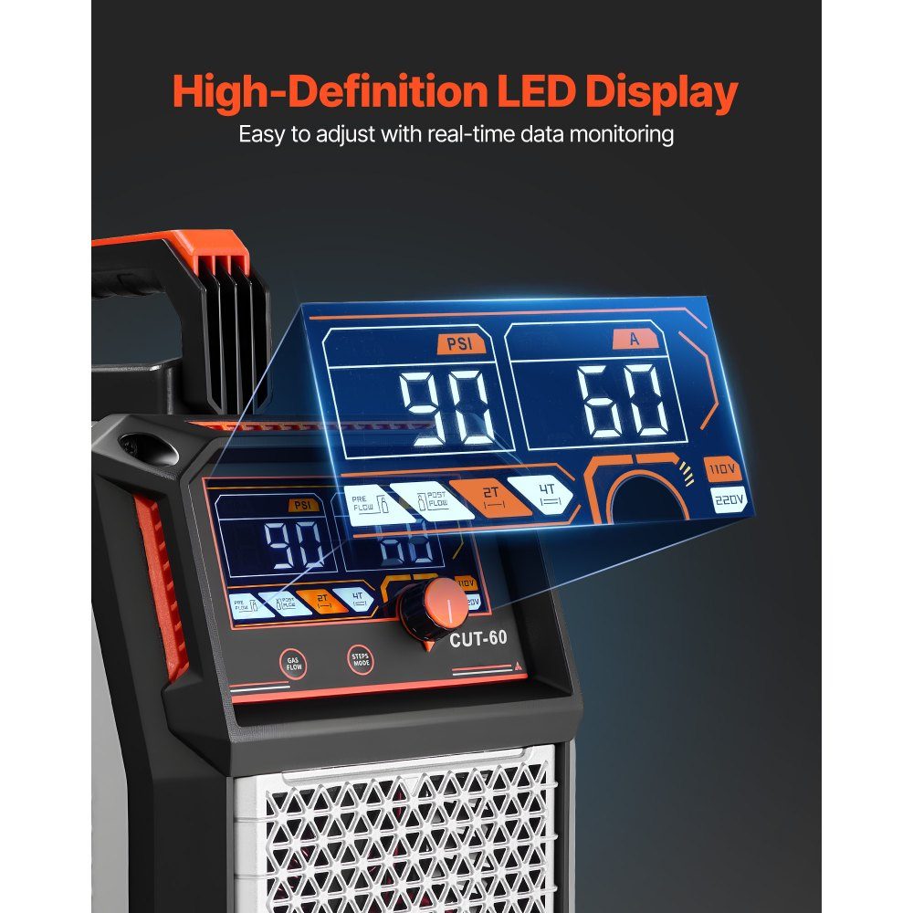 Plasma Cutter, 60A Pilot Arc Plasma Cutting Machine IGBT Inverter with Digital Display - with 2T/4T Function and Adjustable PA/PT Time for Industrial Use (400V 3 Phase)
