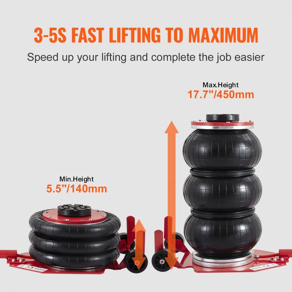 Pneumatyczny podnośnik samochodowy Triple Bag Air Jack 3 t, Triple Bag Air Jack 140-450 mm wysokość podnoszenia Bag Air Jack, 5 minut podnoszenia Podnośnik Air Jack oszczędzający pracę w przypadku SUV-ów, ciężarówek, samochodów itp.
