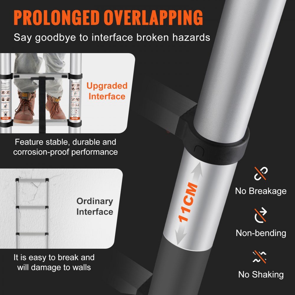 3.2m Telescopic Ladder Non-Slip Folding Ladder 48 x 9.5 x 76.5cm Step Ladder One Button Retraction Multipurpose Ladder Aluminum Alloy 170kg Load Capacity Ideal for Home Repair Decoration Wall Painting