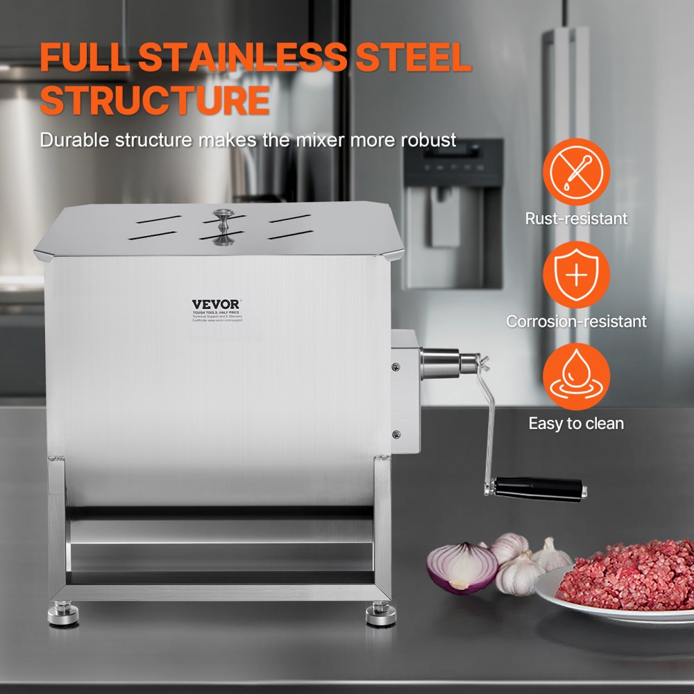 Handmatige vleesmixer 40L vleesverwerkingsapparaat (max. 36,29 kg vlees mengen), roestvrijstalen vleesmixer, worstmixer met reductietandwiel, handmixer voor gehakt Handmatige vleesmixer 40L vleesverwerkingsapparaat (max. 36,29 kg vlees mengen), roestvrijstalen vleesmixer, worstmixer met reductietandwiel, handmixer voor gehakt