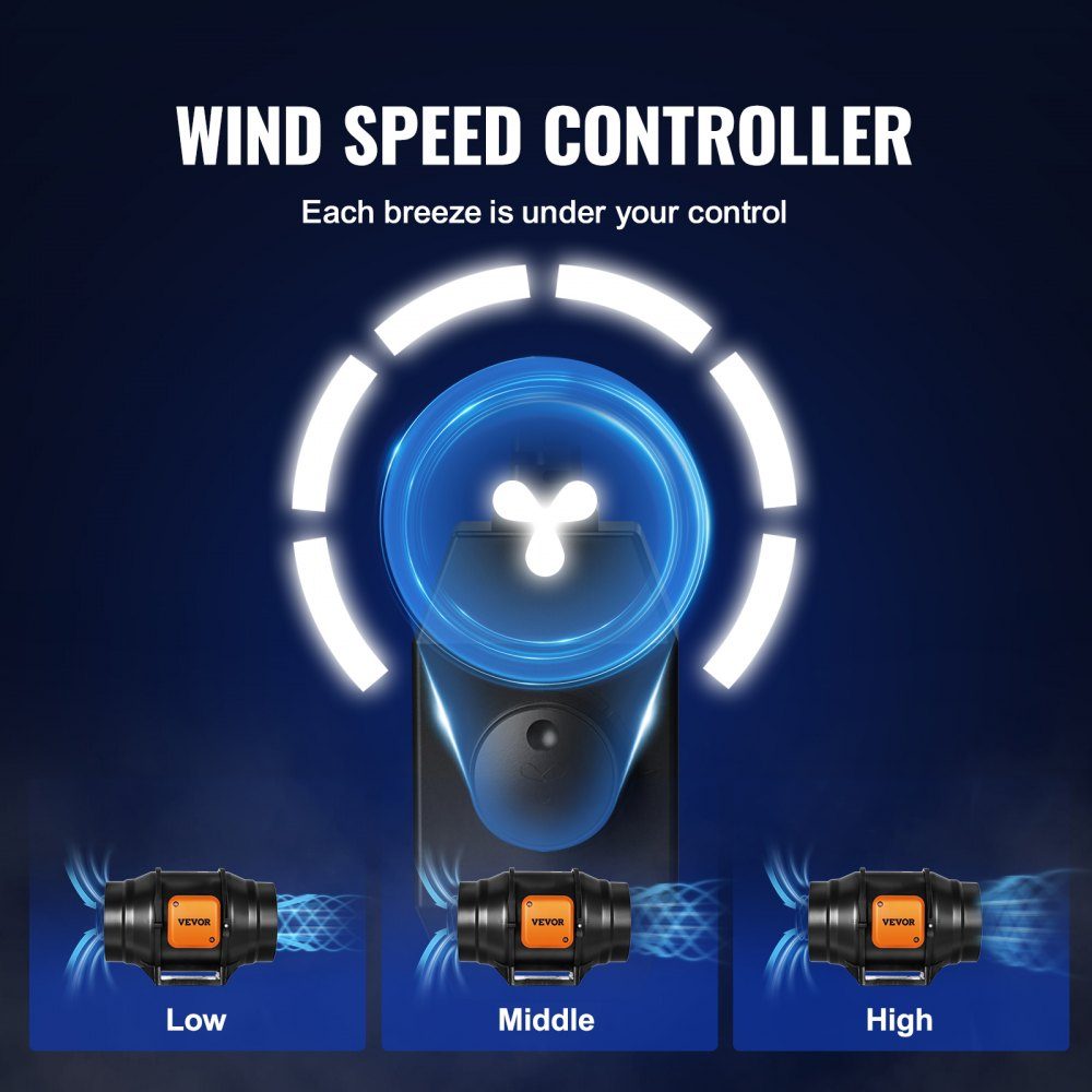 Inline-Kanalventilator, 60 W, Rauchabzug, Inline-Kanalventilator mit variablem Geschwindigkeitsregler, leiser Abluftventilator mit Wechselstrommotor für Kühlverstärker, Wachstumszelte, Hydrokultur