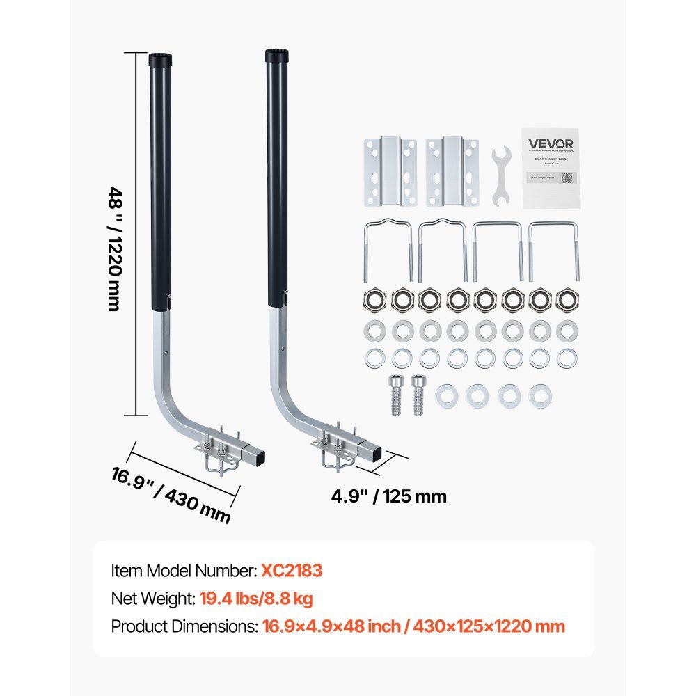 Bootsanhängerführungen 1016 mm / 1219 mm Höhe, 0-13 cm verstellbare Breite, Anhängerführung aus hochfestem Stahl mit PVC-Rohren, geeignet für Skiboote, Fischerboote, kleine Segelboote