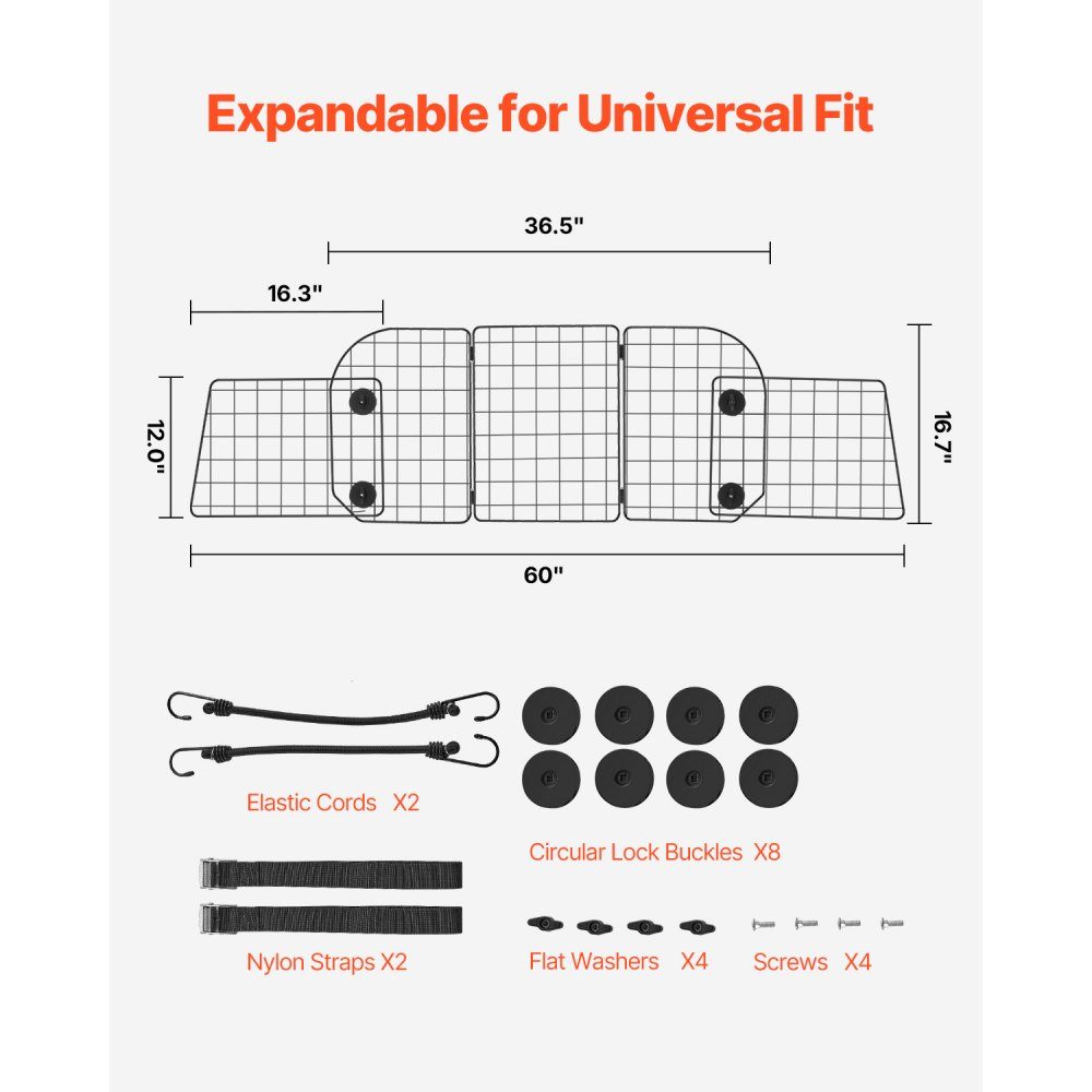 Dog Car Barrier Adjustable Divider Dog Gate (928x423mm) Car Back Seat Guard Wire Mesh Pet Barrier Universal Fit Car Barrier for SUVs Trucks