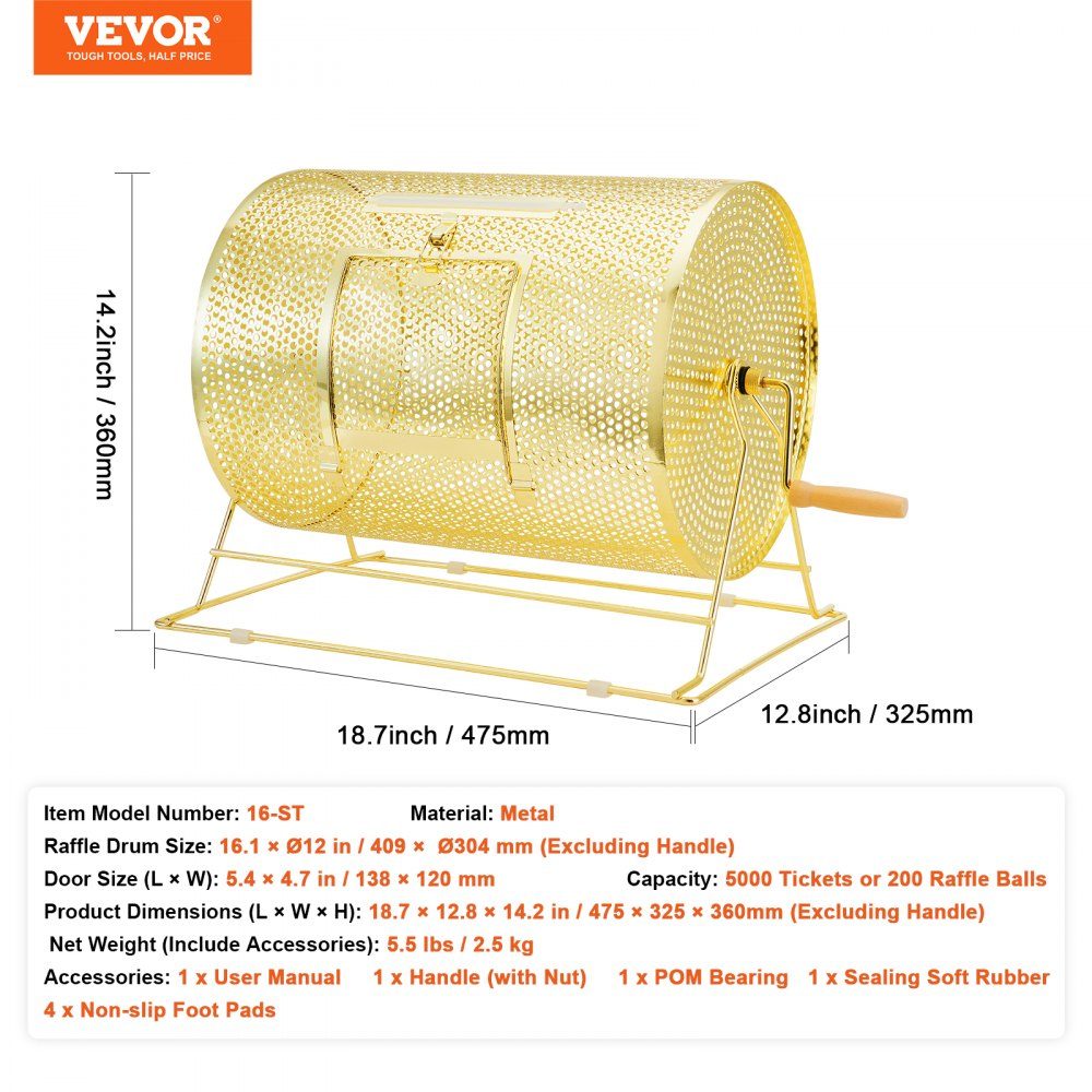 Lotto drum Glückskind 5000 tickets or 300 raffle balls capacity, professional lottery rotating cage made of metal, lottery turntable, lottery box for lottery games Golden