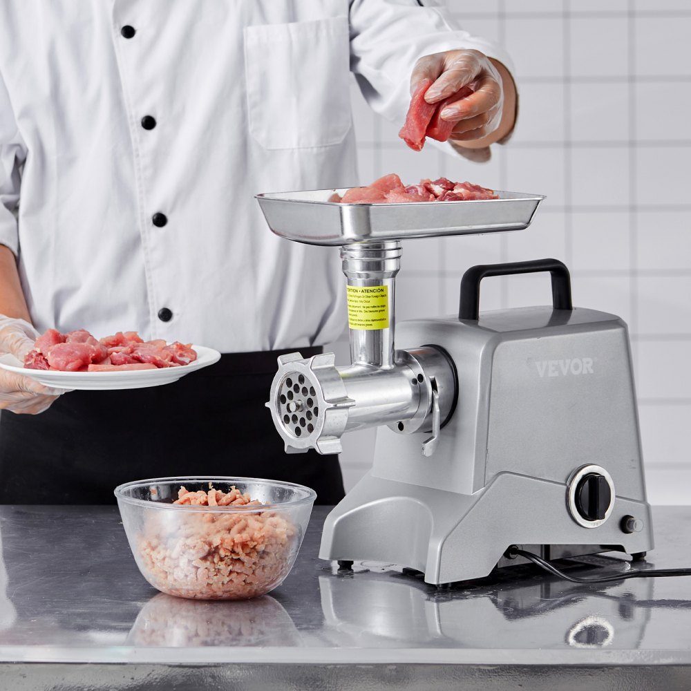 Elektrischer Fleischwolf, 2,27 kg/Min., 575 W (800 W max.), Industrieschneider mit Klinge (4,5 mm) und Mahlplatte, Wurstfüllklinge und 3 Rohren, kommerzieller Fleischschneider aus Aluminium