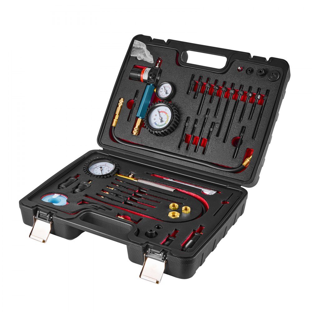 Engine Cylinder Pressure Loss Tester, Pressure Gauge (0-700psi), Leakage Gauge (0-100psi), Cylinder Pressure Tester with 4 Adapters, Automotive Compression Test Kit, Pressure Test and Leak Rate Measurement
