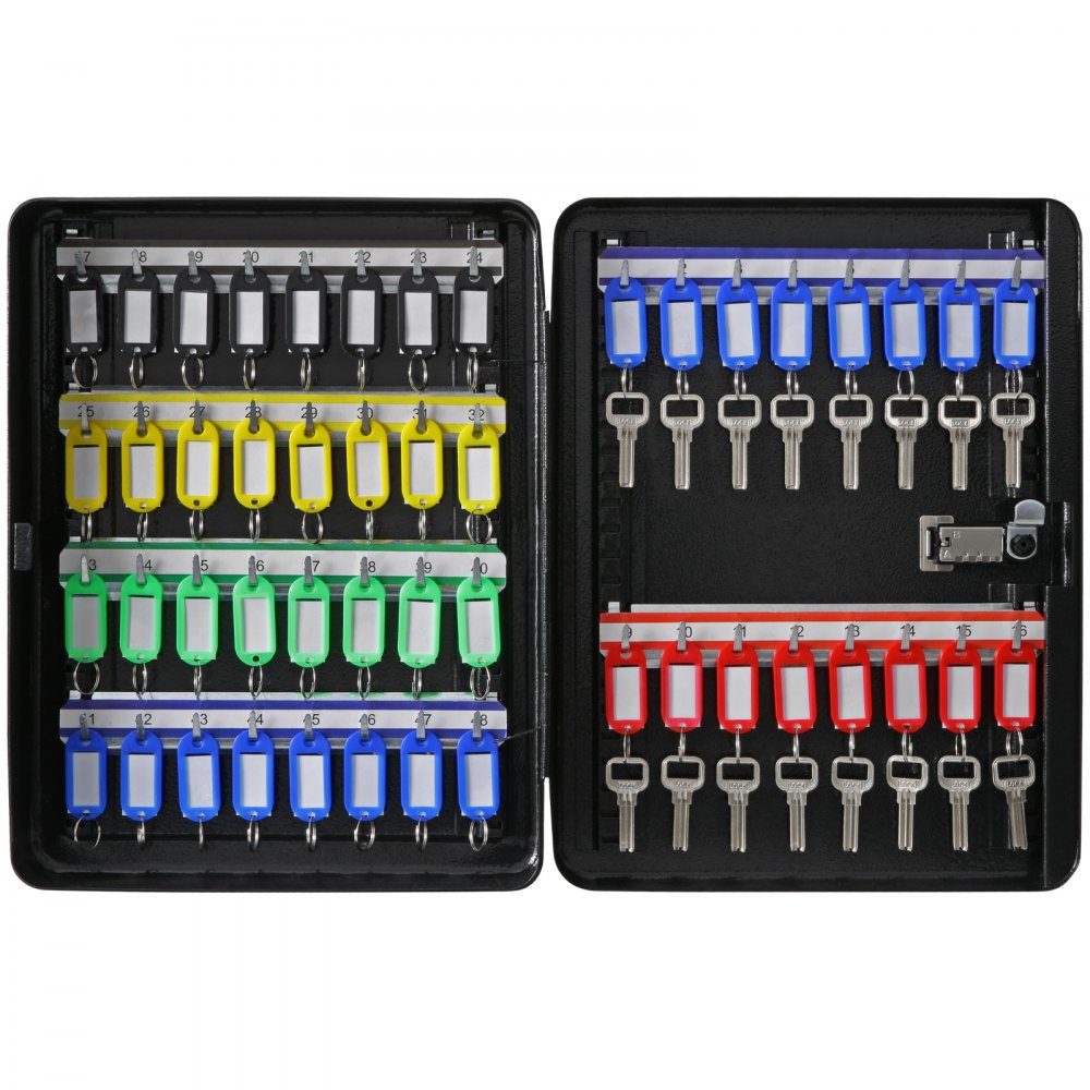 Schlüsselschrank, Schlüsselkasten, 48 Schlüssel, schwarzer Schlüsselkasten, Schlüsseltresor, verstellbarer, abschließbarer Schlüsselkasten mit 6 x Schlüsselhalter, 2 x Schlüssel & 1 x Karteikarte
