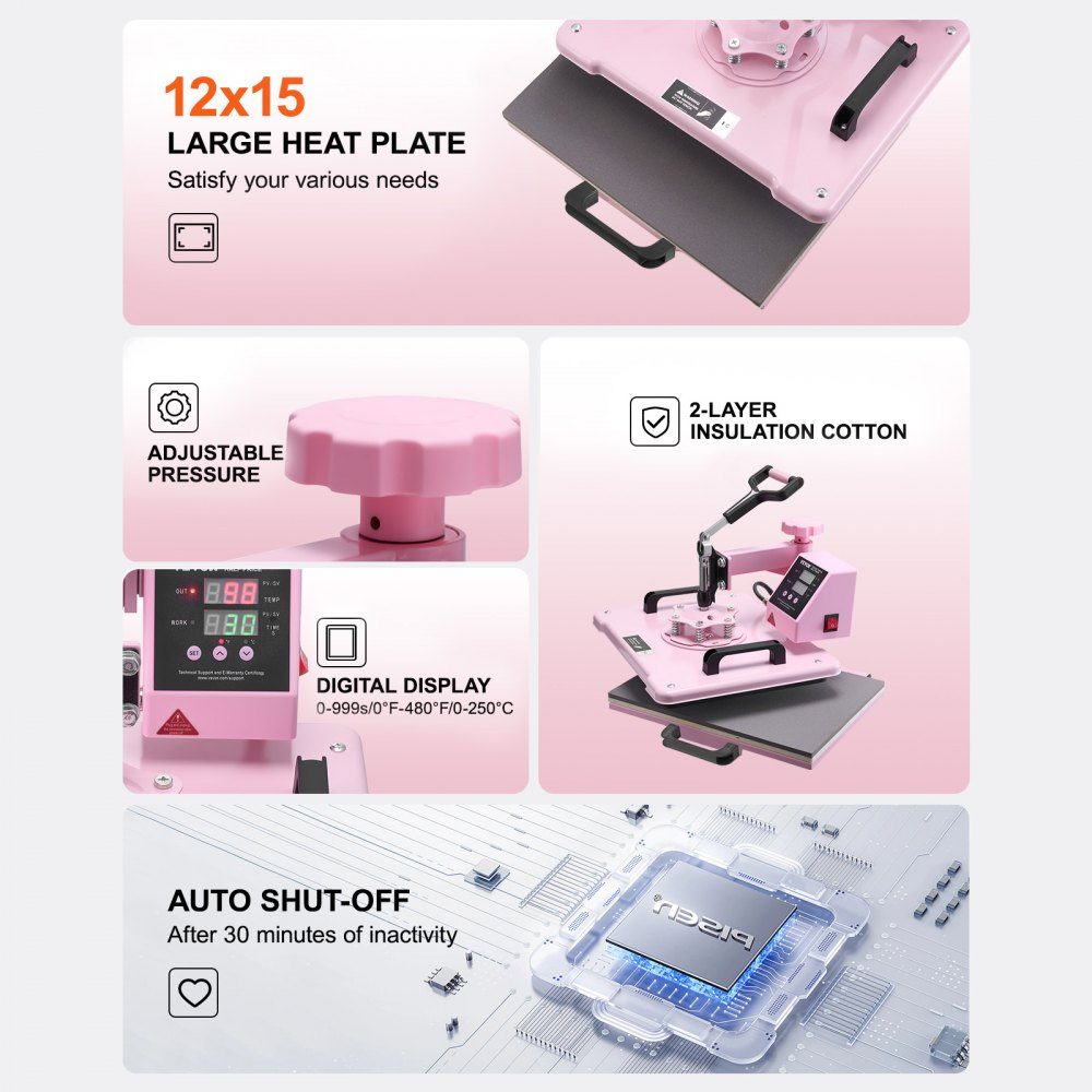 Transferpresse, Transferpresse, 30 x 38 cm, 5-in-1-Tumblerpresse, T-Shirts, Rosa