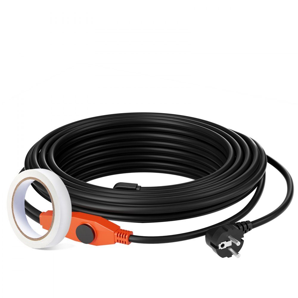 Frost Protection Heating Cable 9m 23W/m Pipe Heating Cable with Built-in Thermostat Pipe Heating Cable to Protect PVC Hoses, Metal & Plastic Pipes from Freezing
