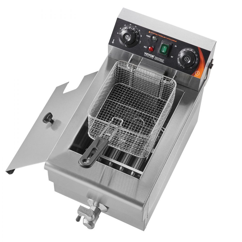 Commercial Deep Fryer, 1500W Electric Deep Fryer with Basket, 9L Stainless Steel Deep Fryer with Time and Temperature Control, Overheat Protection, Deep Fryer for Kitchen, Restaurant, Cafe, Bar