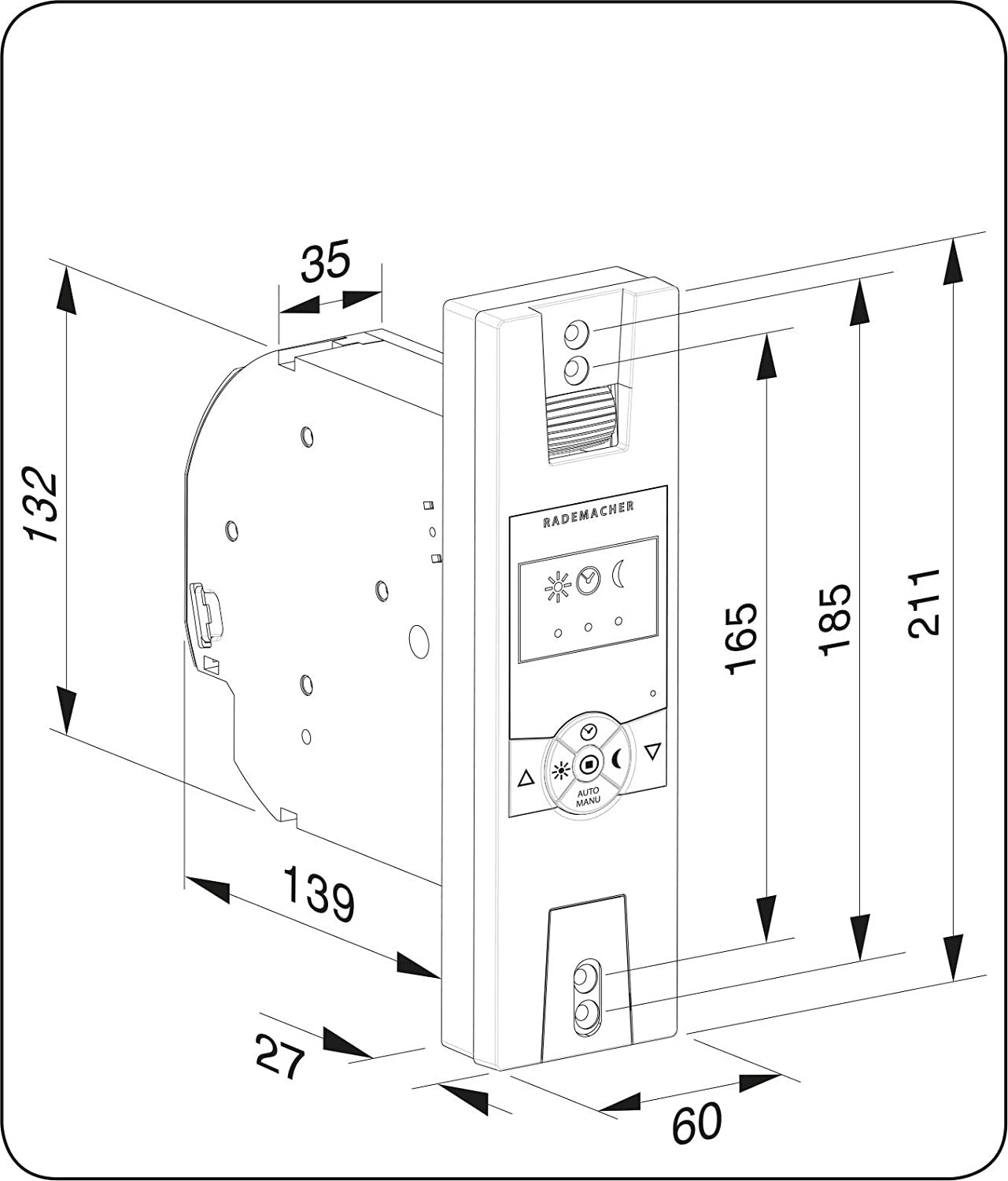Elektrischer Gurtwickler Rademacher RolloTron Standard 1300-UW, für Rollläden bis 45 kg (6 m²), für 23 mm Gurtband, Unterputz-Rollladenantrieb
