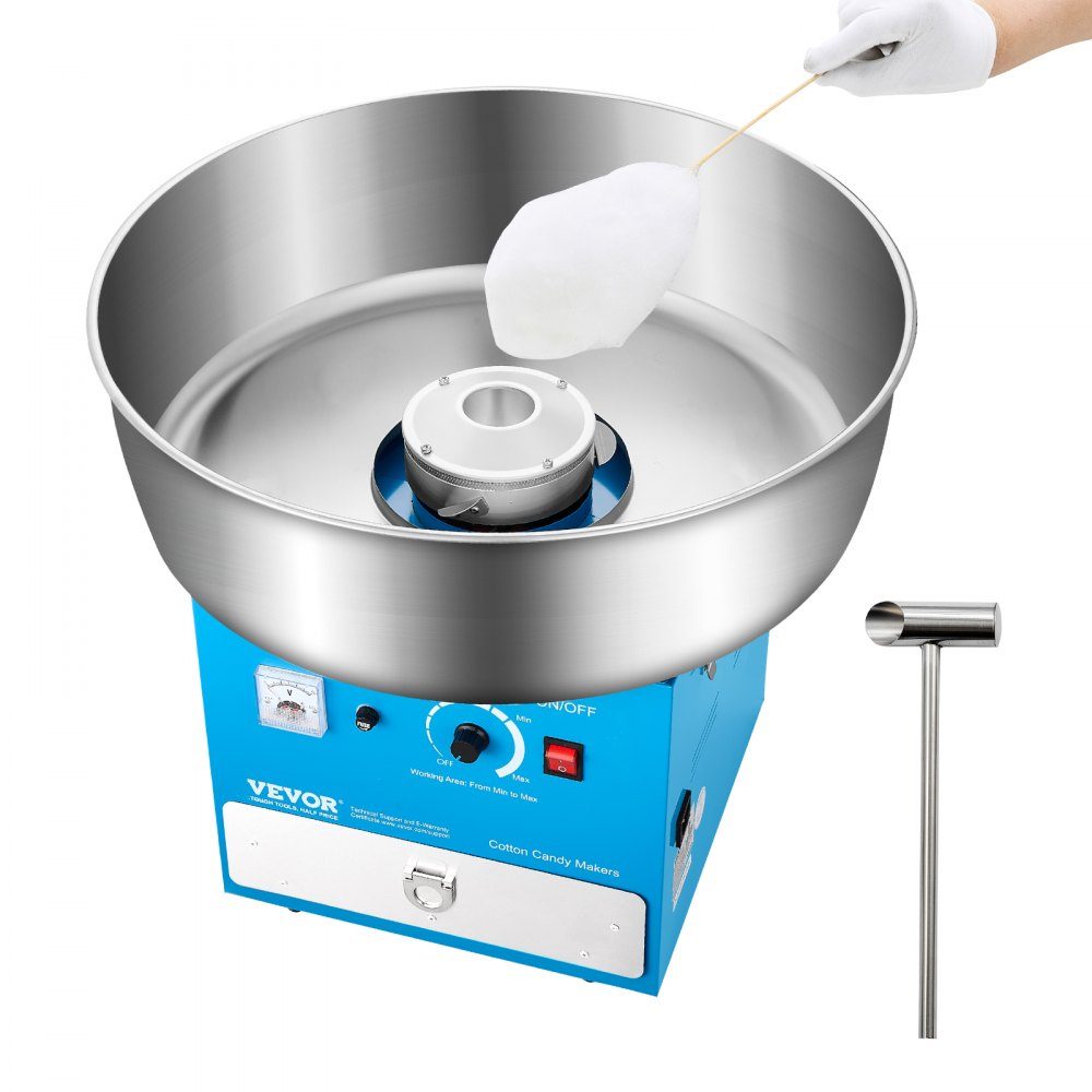 Machine à barbe à papa électrique, machine à barbe à papa commerciale (1000 W) avec bol en acier inoxydable de 52 cm, cuillère à sucre et tiroir, parfaite pour les anniversaires d'enfants, les réunions de famille, les fêtes, bleu