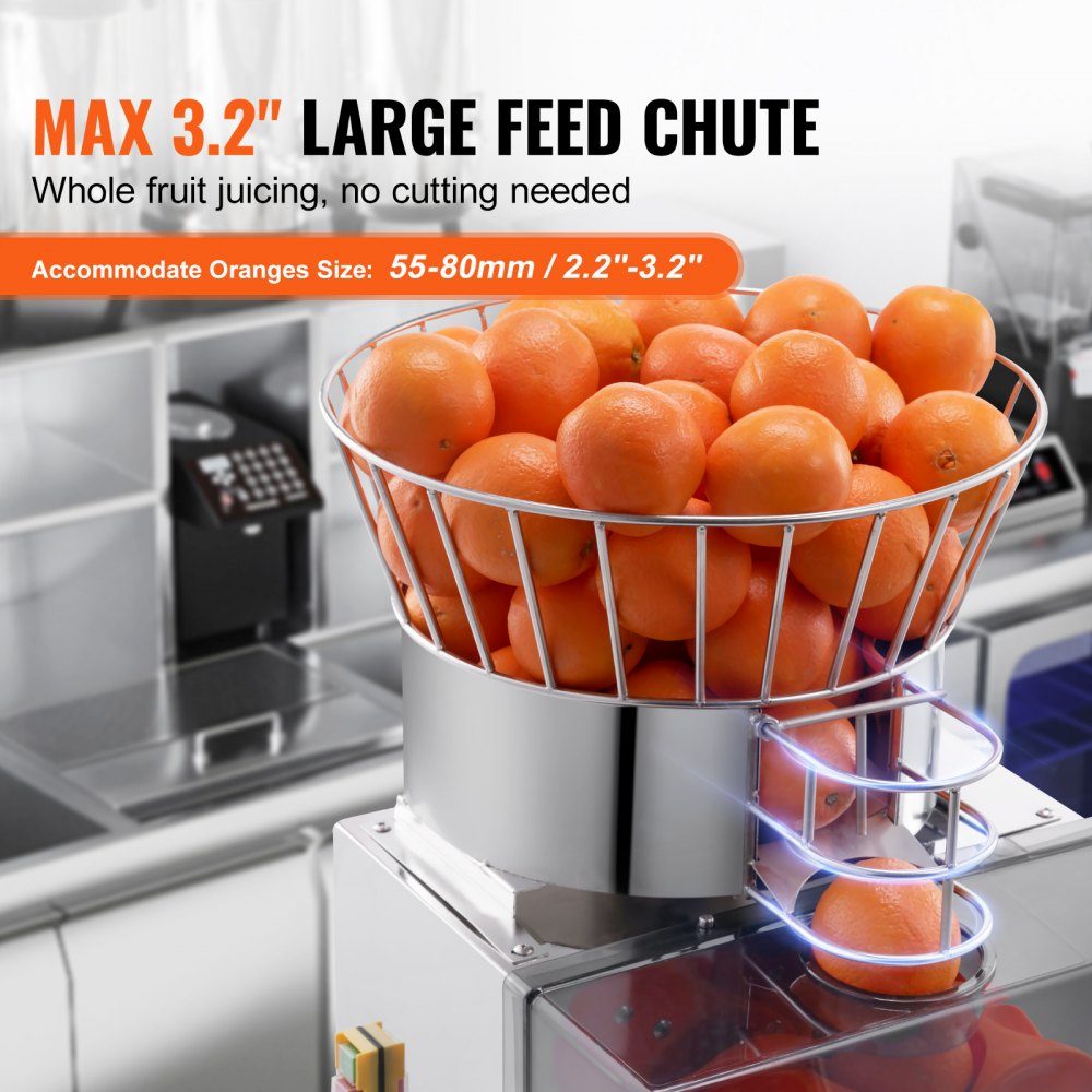 Commercial Orange Juicer, 120W Automatic Juicer, Stainless Steel Orange Juicer for 25 Oranges per Minute, with PC Cover, 46 x 52 x 90cm, Commercial Citrus Juicer, Electric Citrus Juicer