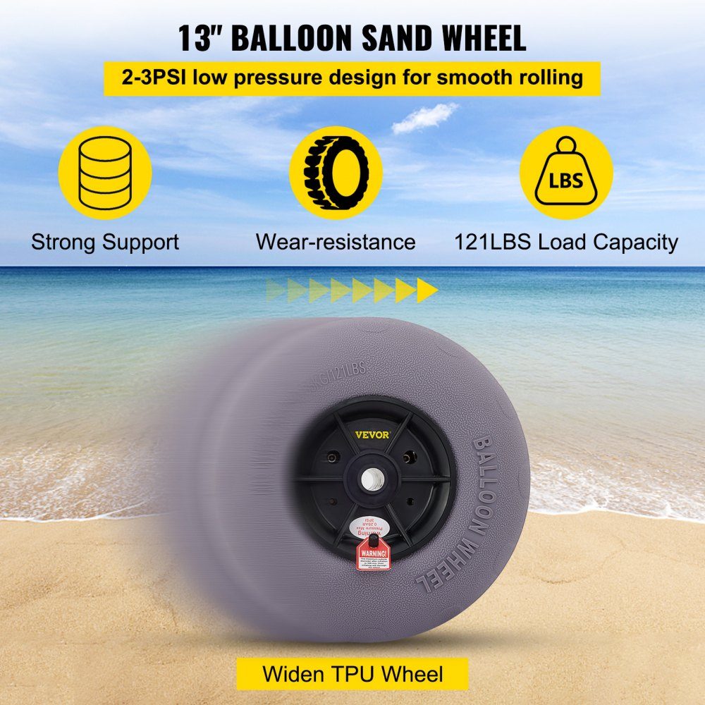 Pneus de Roues de Ballon de 13", Roues de Plage en TPU Pneus de Sable de Ballon de Remplacement 55 kg Capacité de Charge 2-3 PSI Basse Pression pour Chariot de Kayak Chariot de Canoë Chariot de Plage Chariot de Jardin Chariot de Pêche - Paquet de 2