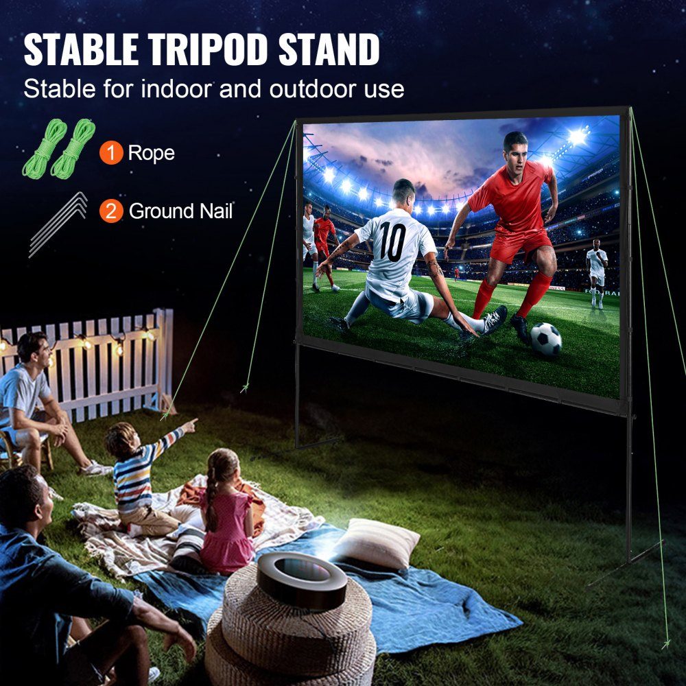 Projection Projector Screen with Stand, 100" HD 4K Outdoor Indoor Projector Screen, Quick Fold Portable Movie Screen 16:9 for Home Theater, Camping and Casual Events, Black