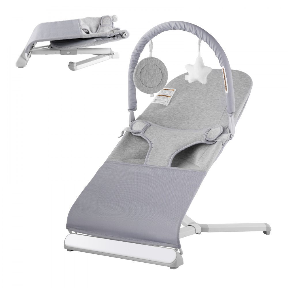 Babywippe, klappbarer Schaukelsitz für Babys von 0-9 Monaten, Schaukelstuhl mit 2 Liegewinkeln & drehbarem Spielbügel, Babyschaukel mit Reisetasche für drinnen & draußen, 685x410x600mm