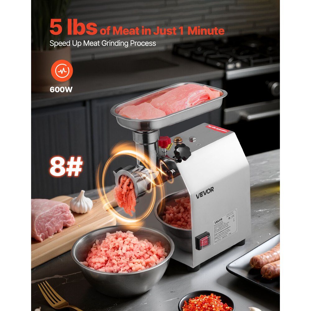 2.3kg/min Capacity Electric Meat Grinder, 600W Industrial Tabletop Meat Grinder with Blade and Grinding Plate, Sausage Machine, Stainless Steel Commercial Meat Grinder for Kitchen Restaurant