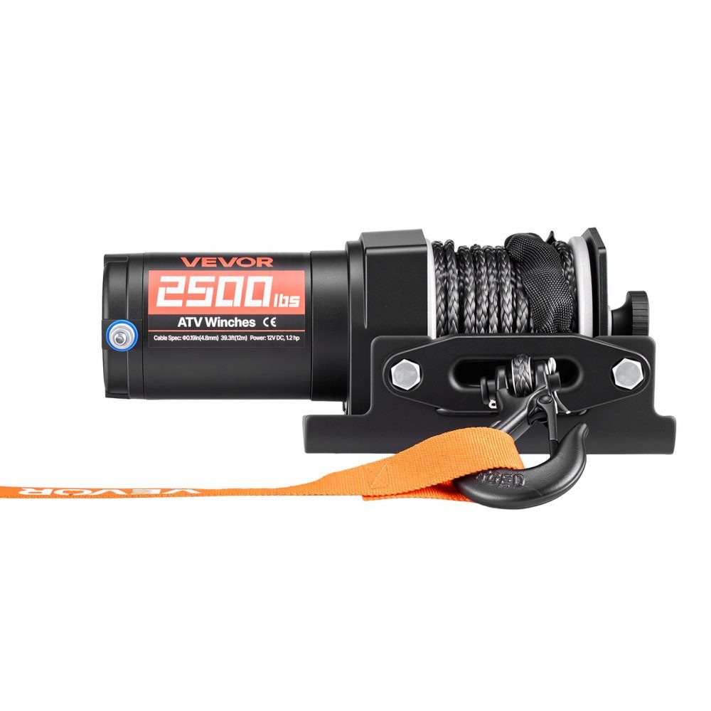 Electric Winch 1134kg 12V DC Motor Winch with 4.8mm x 12m Synthetic Rope and Wired Remote Control IP55 Aluminum Housing Electric Winch for ATV Towing Black
