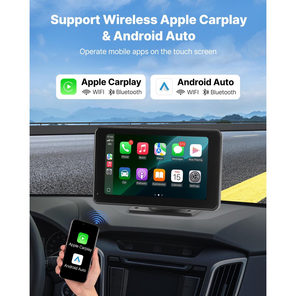 Kabelloses Autoradio (177,8 mm) HD-Radio mit Touchscreen, kompatibel mit Apple CarPlay & Android Auto, CarPlay-Bildschirm mit Rückfahrkamera, Sprachsteuerung, Spiegelverbindung, Bluetooth-GPS-Navigation Kabelloses Autoradio (177,8 mm) HD-Radio mit Touchscreen, kompatibel mit Apple CarPlay & Android Auto, CarPlay-Bildschirm mit Rückfahrkamera, Sprachsteuerung, Spiegelverbindung, Bluetooth-GPS-Navigation