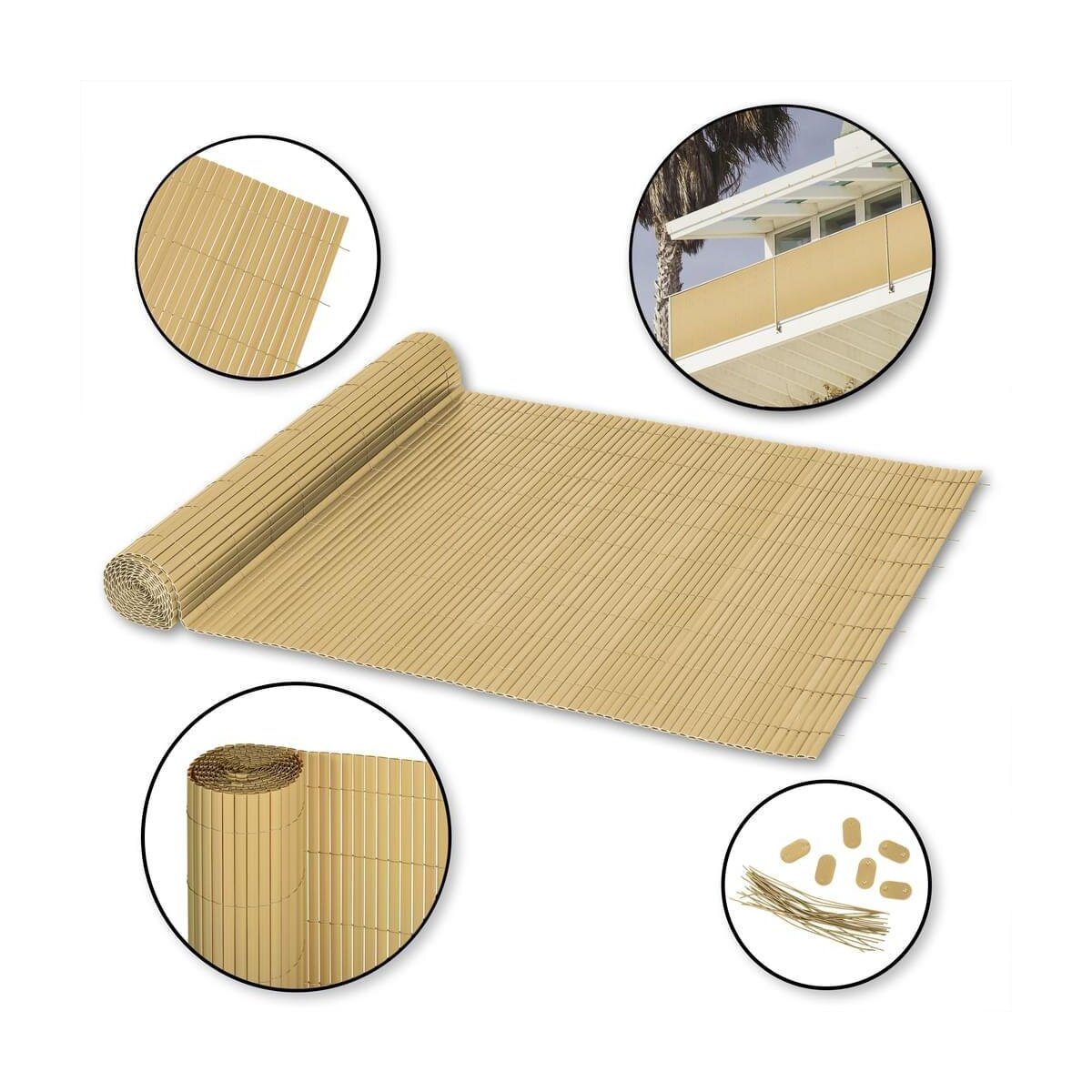 Ribelli brise-vue pour clôture, tapis de confidentialité en PVC 1,2 x 3 m, bambou