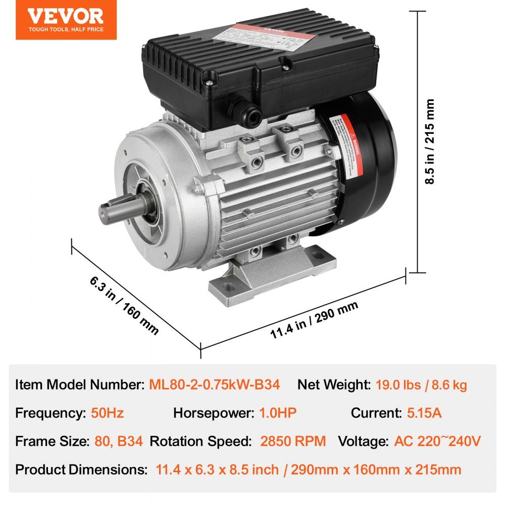 2,2 kW Elektromotor, 2800 U/min, AC 220–240 V, 13,8 A, 90 l, B3-Rahmen, Luftkompressormotor, einphasig, 24 mm Keilwelle, Rechts-/Linksdrehung, für landwirtschaftliche Maschinen und allgemeine Geräte