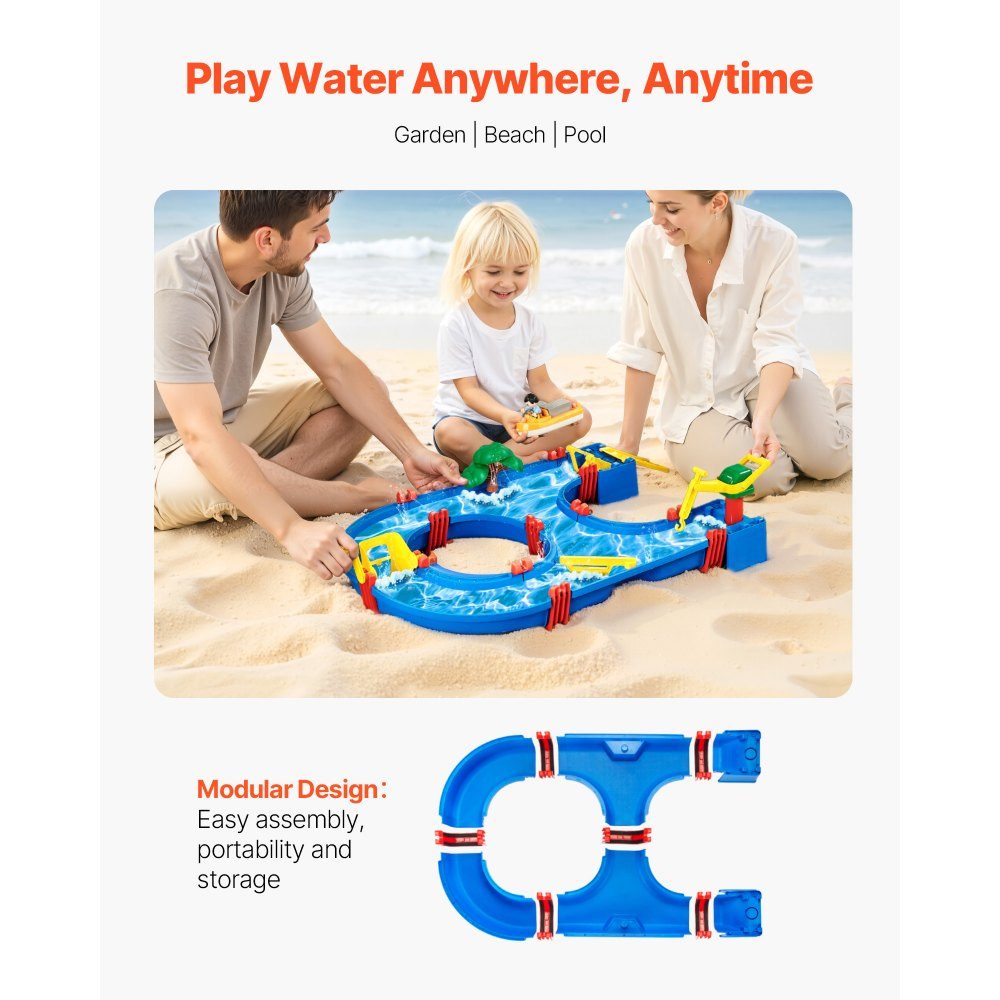 Wassertisch, Wasserspiel-Wasserweg für Kinder, Sommer-Wasserpark-Spielset im Freien mit 39-teiligem Zubehör für Garten, Rasen, Strand, Spieltisch für Jungen und Mädchen ab 3 Jahren