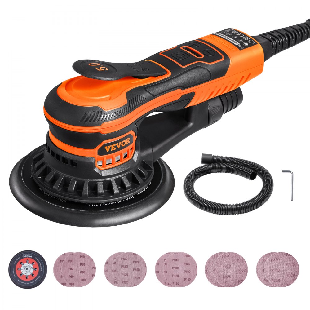 Exzenterschleifer, 152 mm bürstenloser elektrischer Exzenterschleifer, 350 W, 6 variable Geschwindigkeiten, mit 10 Schleifpapieren, staubdichtem Anschluss und Schlauch, zum Holzschleifen Exzenterschleifer, 152 mm bürstenloser elektrischer Exzenterschleifer, 350 W, 6 variable Geschwindigkeiten, mit 10 Schleifpapieren, staubdichtem Anschluss und Schlauch, zum Holzschleifen