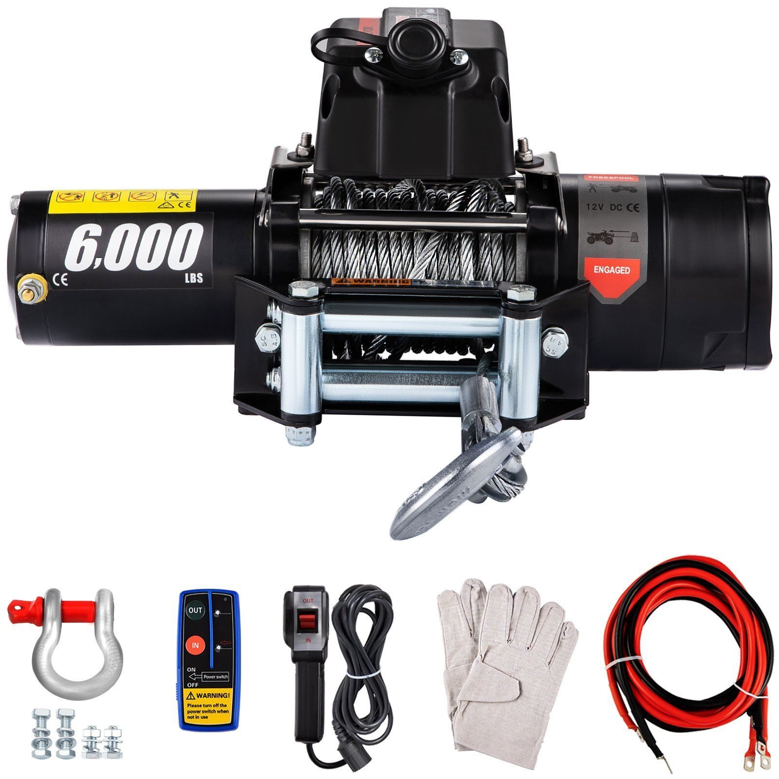 Electric winch 2.7t winch 13m motor winch radio remote control with accessory set