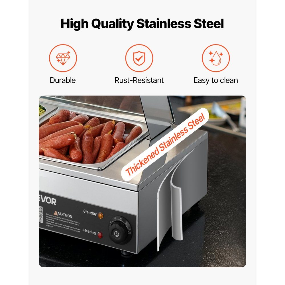 Chauffe-plats professionnel avec couvercle en verre et 5 récipients (taille 1/2) 1,5 kW Réchauffeur de buffet en acier inoxydable, récipient de buffet, bain-marie, station de réchauffement des aliments pour restaurants, fêtes, buffets