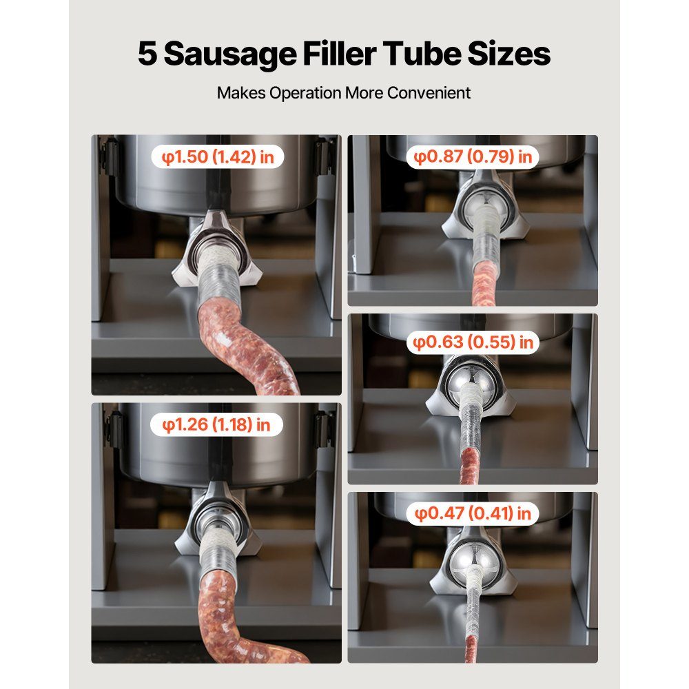 Manueller Wurstfüller 5L Vertikale Wurstfüllmaschine Fleischfüller mit 2 Geschwindigkeiten (schnell/langsam), Hochleistungs-Edelstahlfüller mit 5 Wurstfüllrohren, Fleischfüllung