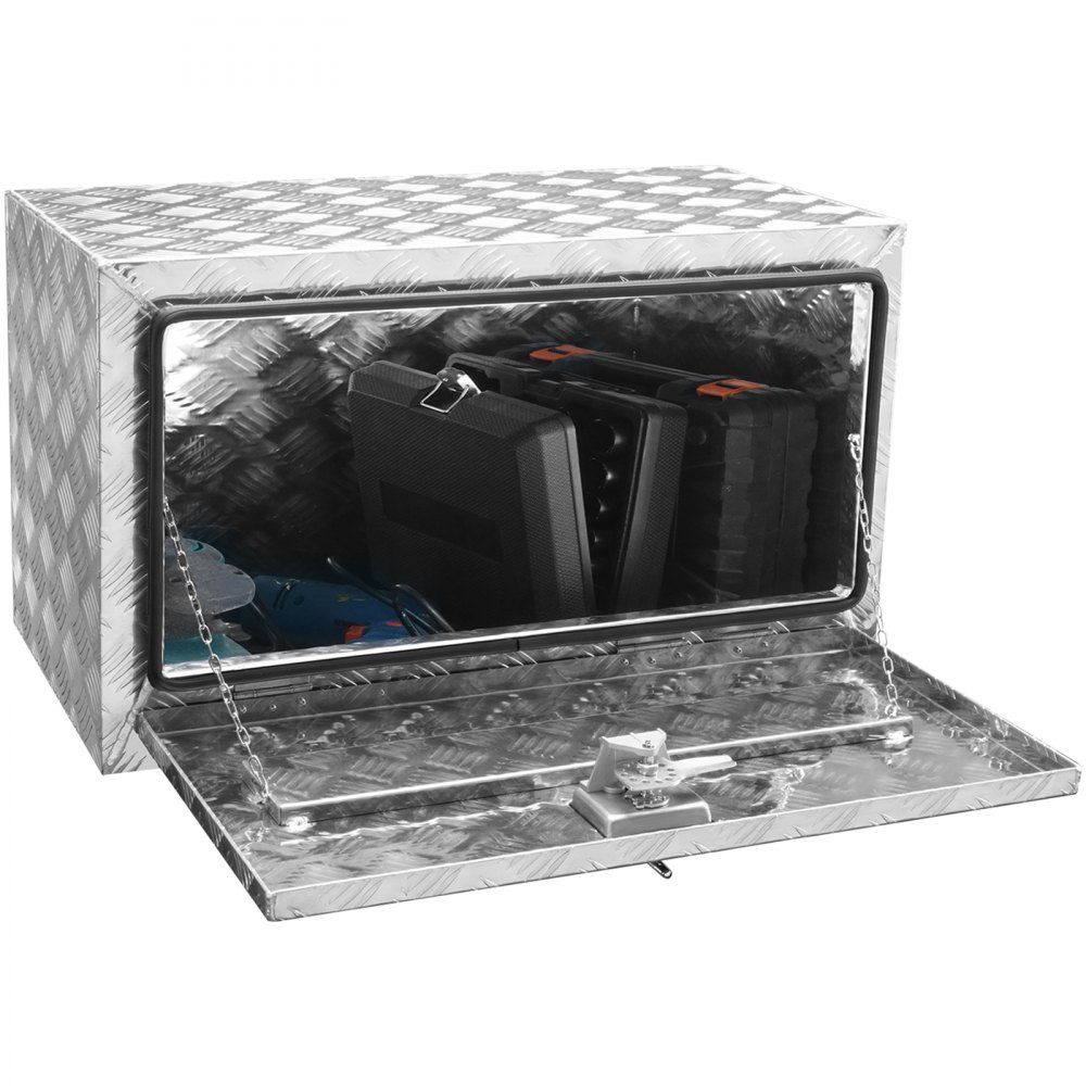 Truckbox Tool Box Trailer Box Tool Box 760x355x405mm Pickup Storage Box Aluminum Diamond Plate Tool Box with Lock and Keys Waterproof Trailer Storage Box