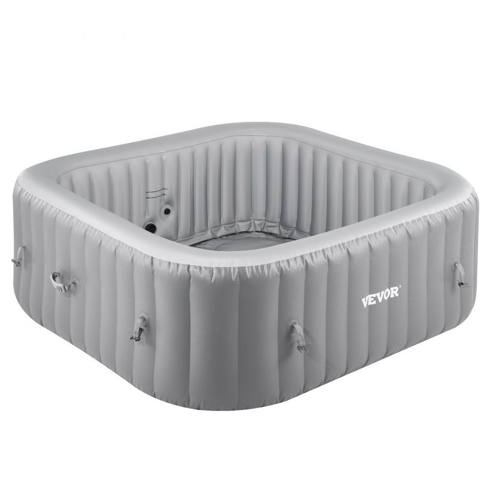 Aufblasbare Badewanne für 4 bis 6 Personen (185 x 66 cm), quadratisch und tragbar, mit 130 wohltuenden Düsen, Filter, Abdeckung, Matte und multifunktionalem Bedienfeld, PVC-Außen-Whirlpool