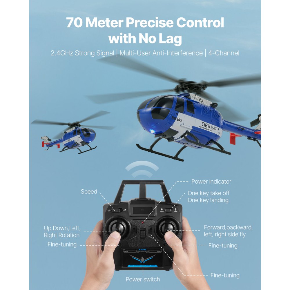 Hélicoptère RC, hélicoptère télécommandé 2,4 GHz avec hélice unique et gyroscope 6 axes, avion RC 4 canaux pour débutants, lumière LED et décollage/atterrissage à un bouton, pour enfants à partir de 8 ans Hélicoptère RC, hélicoptère télécommandé 2,4 GHz avec hélice unique et gyroscope 6 axes, avion RC 4 canaux pour débutants, lumière LED et décollage/atterrissage à un bouton, pour enfants à partir de 8 ans