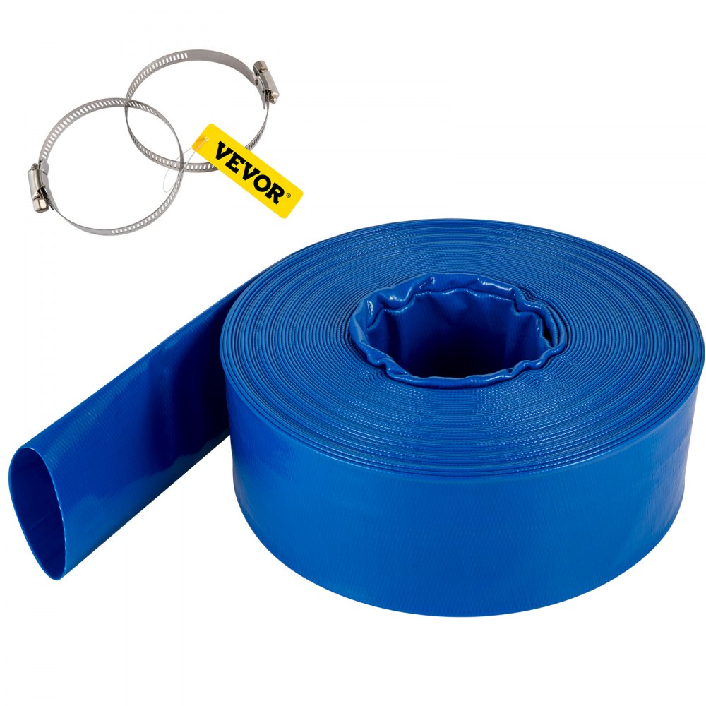 Drain Hose 38mm x 32m PVC Fabric Flat Hose Heavy Duty Backwash Drain Hose with Clamps Weatherproof and Burst Proof Ideal for Swimming Pool and Water Transfer Blue Drain Hose 38mm x 32m PVC Fabric Flat Hose Heavy Duty Backwash Drain Hose with Clamps Weatherproof and Burst Proof Ideal for Swimming Pool and Water Transfer Blue