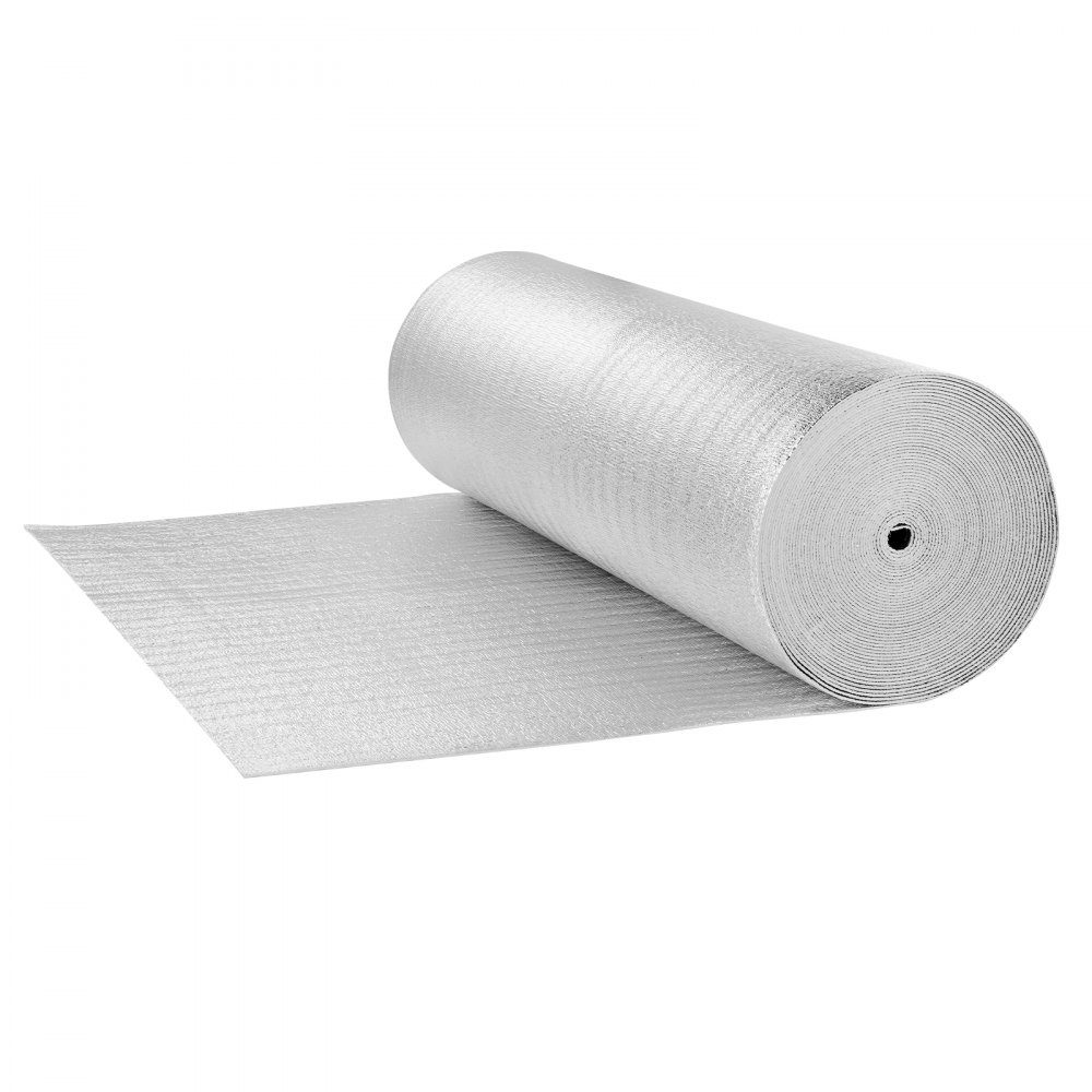 Dubbele reflecterende isolatierol, stralingsbarrière met schuimkern, 3,2 mm, 48 "x 100 ft, dubbelzijdig warmtereflecterend bord gemaakt van aluminiumfolie en EPE-schuim, thermische isolatierol voor ramen en camperdaken