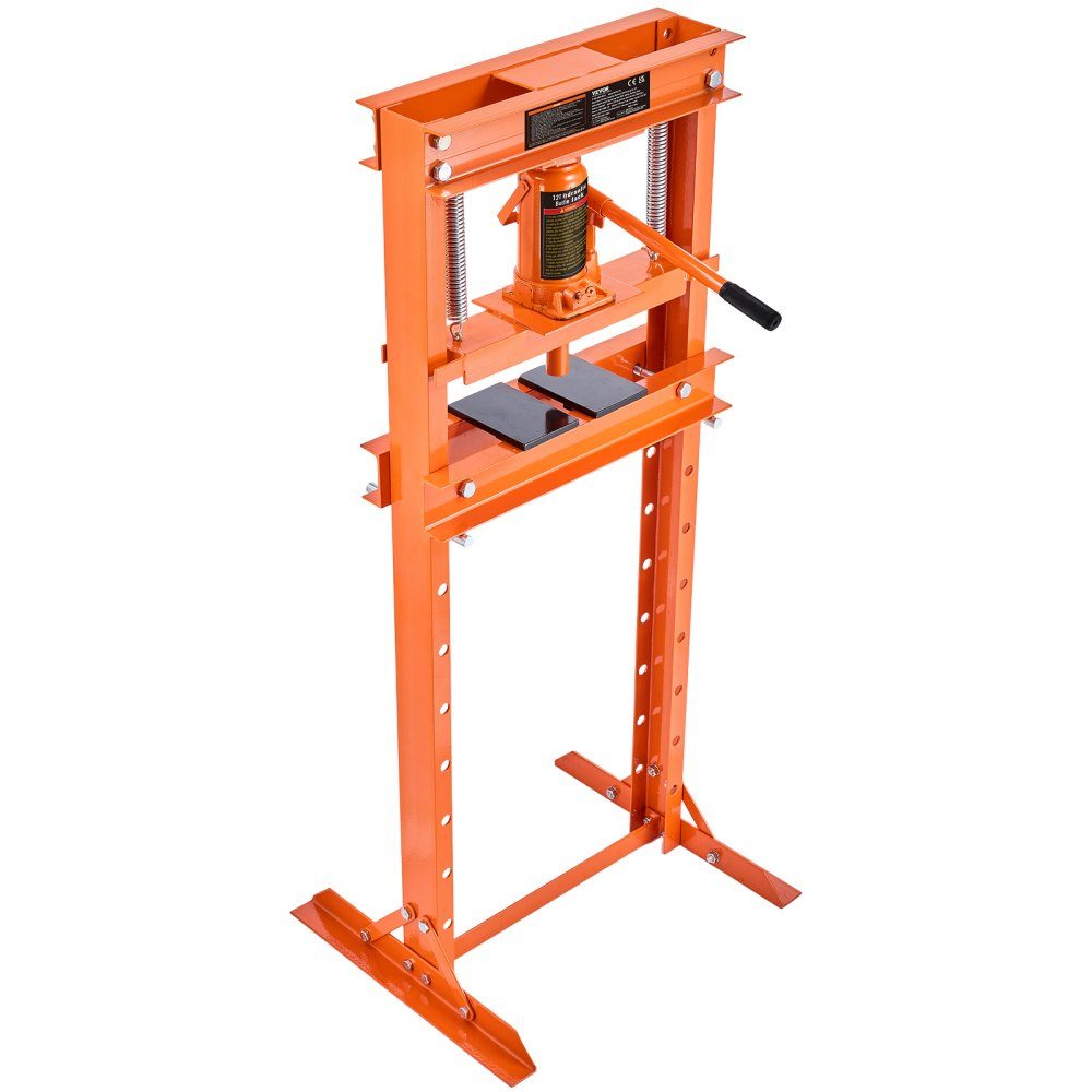 Workshop Press Hydraulic Press 12T Car Frame Press Orange 40-705mm Manual Bearing Press Carbon Steel Workshop Press for Car Bushings, Ball Joints, U-Joints etc