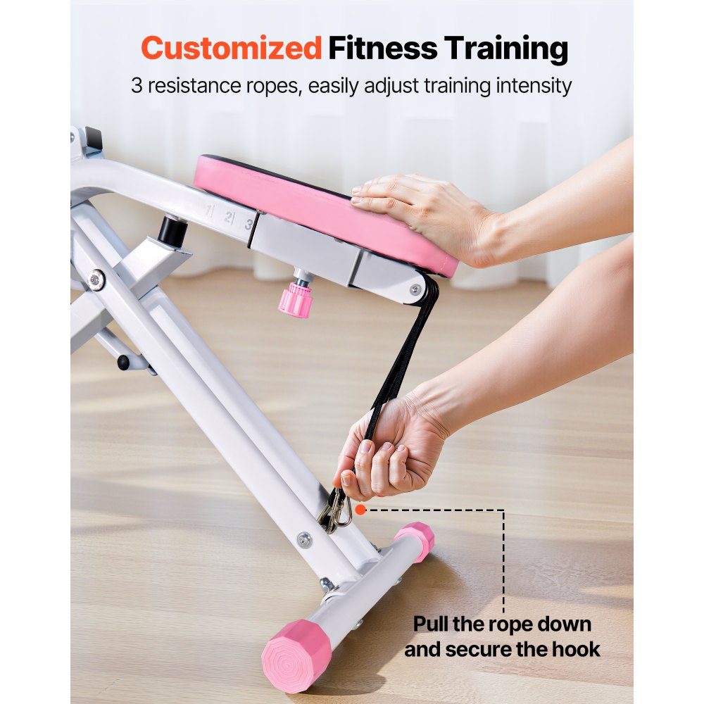 Squat Machine for Deep Squats, Folding Exercise Machine, Glute Trainer with 5 Level Adjustable Seat, Home Exercise Machine for Buttocks and Legs, Glute Machine White + Pink