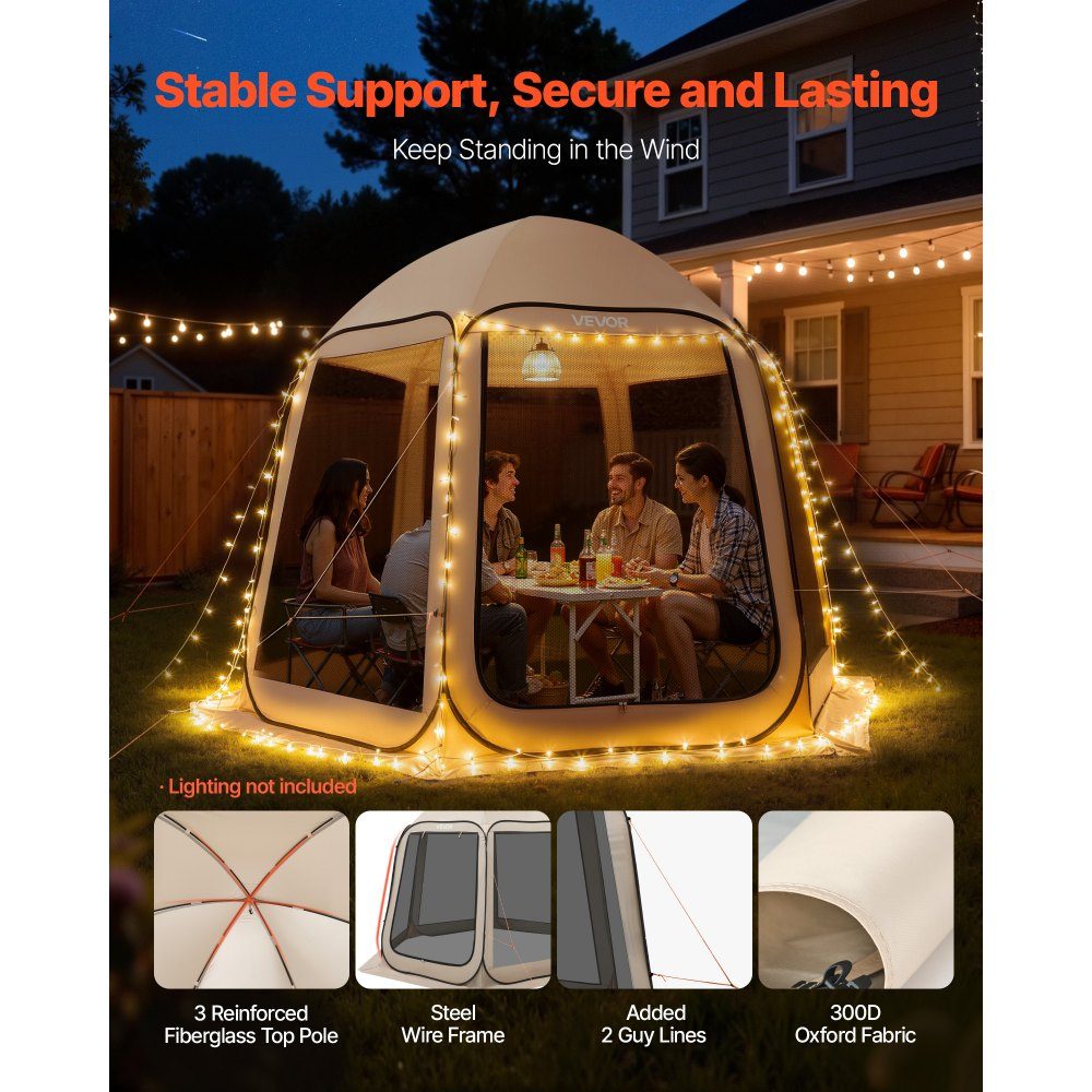 Pop-up tent 3304,8 x 280,4 cm, kampeertent voor 4-8 personen, partytent inclusief draagtas, zijwanden van gaas en haringen, voor tuin, terras en buitenactiviteiten, beige