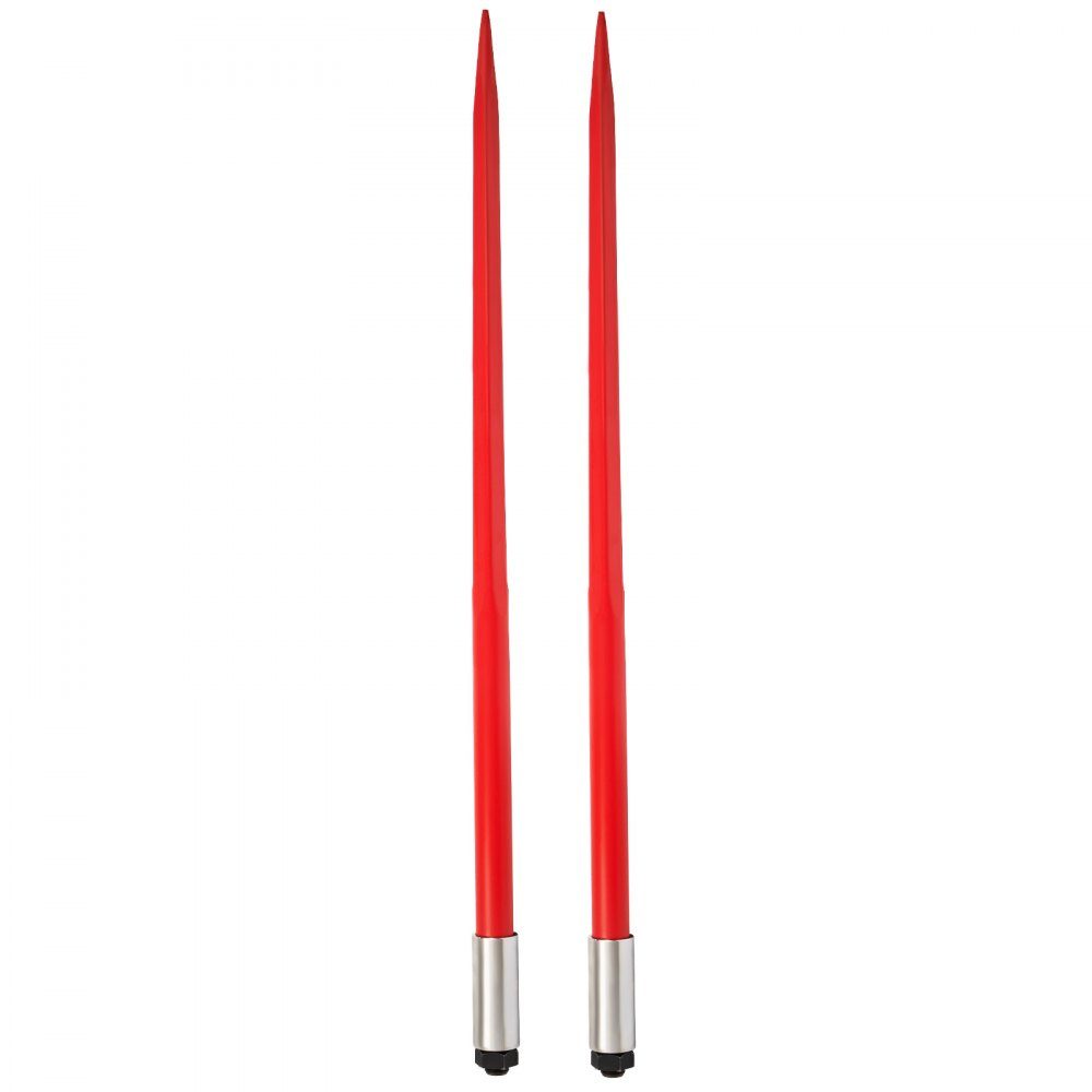 Front loader tines 125 cm, bale tines 2041 kg load capacity, bale spike quick attachment, red coated bale forks, with hexagon nut and sleeve for shovels, tractors, loaders
