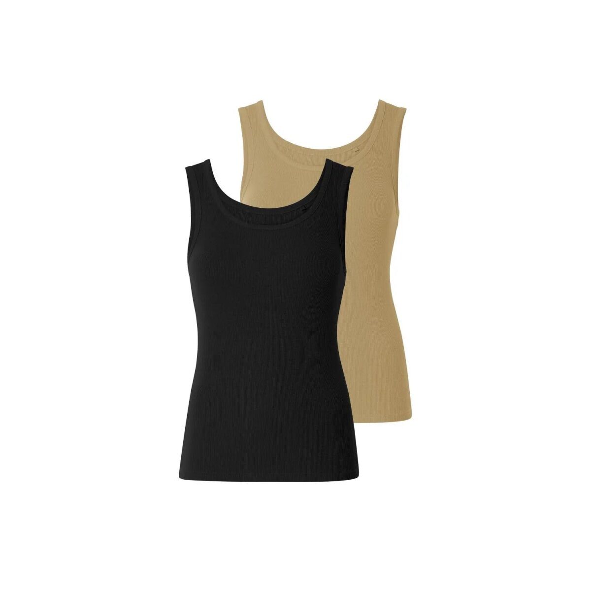 esmara® lot de 2 hauts pour femme, en qualité côtelée tendance, XS, noir/vert