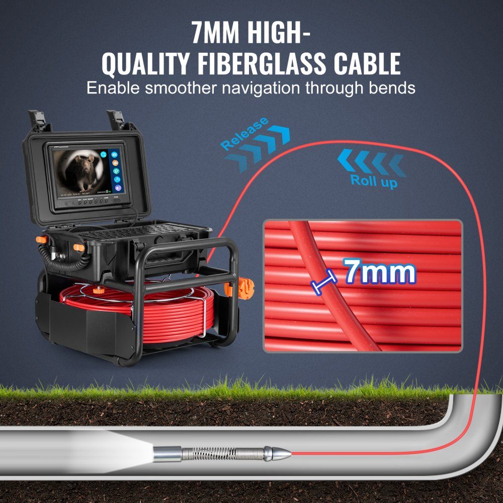 Kamera do kanalizacji, samopoziomująca kamera do rur z 512-Hz-Sender o zasięgu 50 m, licznik odległości, ekran 9 cali, kamera do inspekcji rur HD 1080P z 12 diodami LED i 32-GB-Karte, endoskop do rur kanalizacyjnych – Nr kat. HT-24603