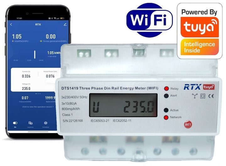 SmartHome 3-phase energy meter up to 80A TUYA WiFi